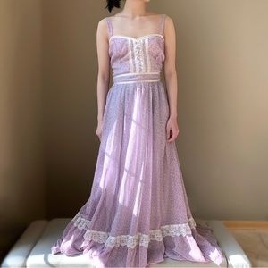 Gunne Sax vintage purple floral full length dress